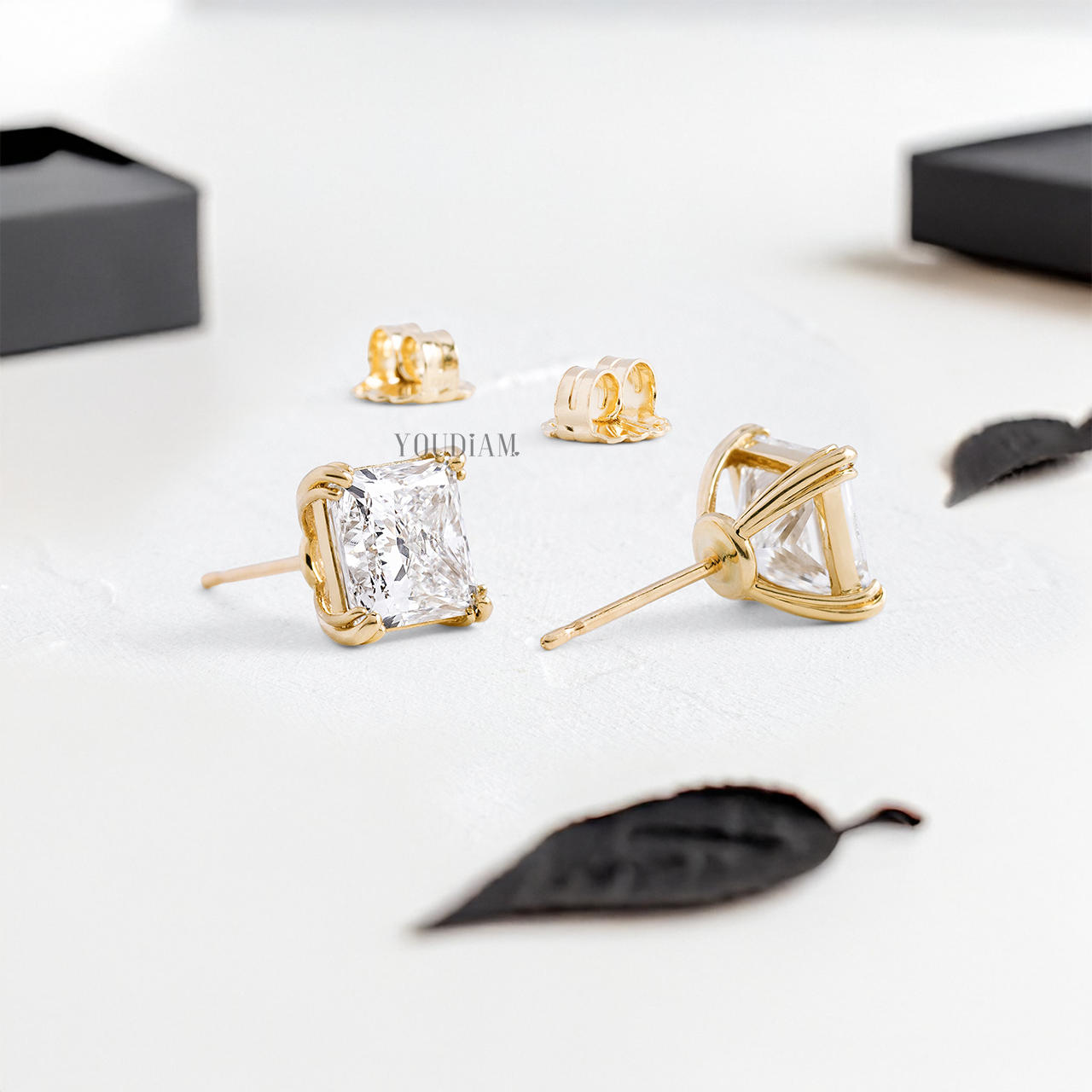 Princess Lab Diamond Studs in Trio-Prongs - YDJLE08