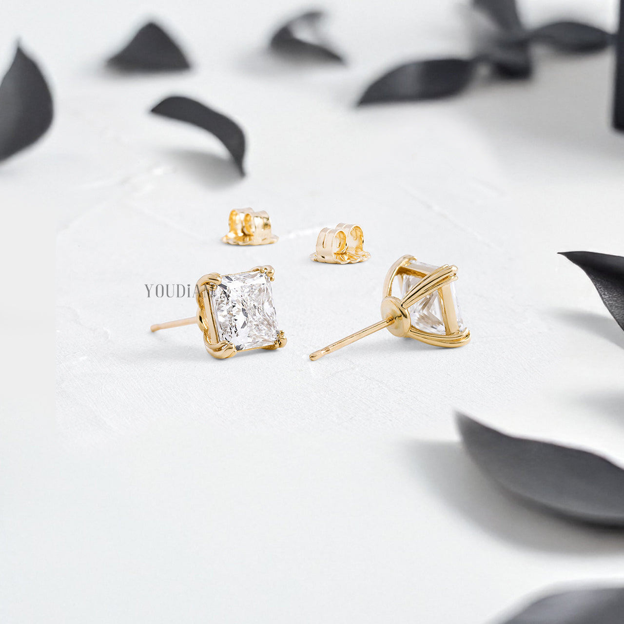 Princess Lab Diamond Studs in Trio-Prongs - YDJLE29