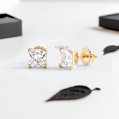 Princess Lab Diamond Studs in Trio-Prongs - YDJLE08