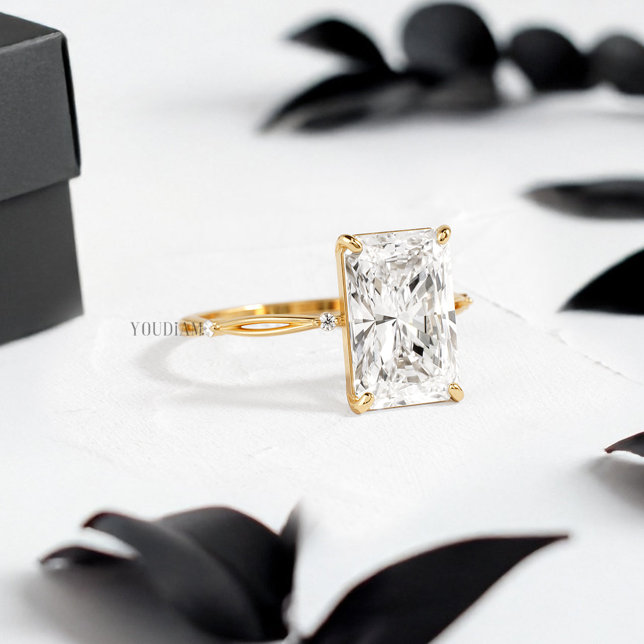 Elongated Radiant Lab Diamond in Split and Thin Band Ring - YDJLR162