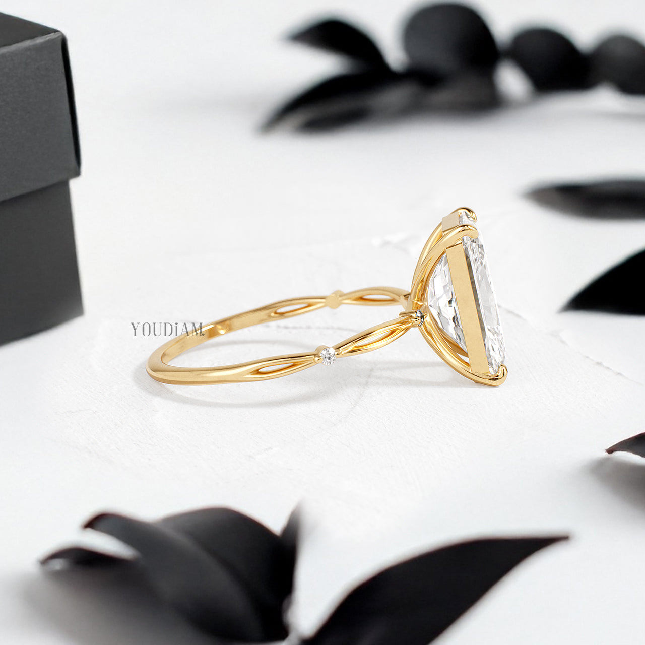 Elongated Radiant Lab Diamond in Split and Thin Band Ring - YDJLR162