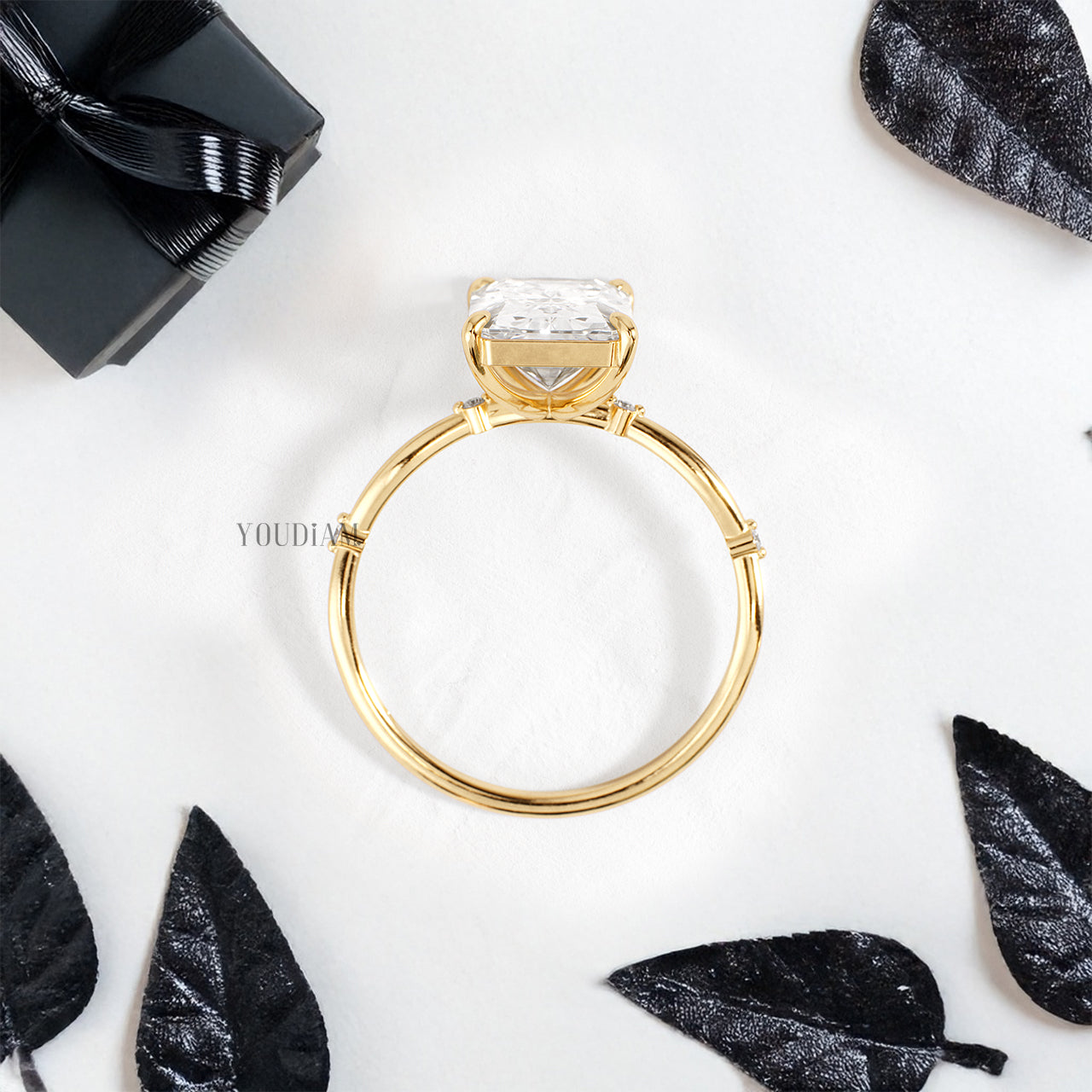 Elongated Radiant Lab Diamond in Split and Thin Band Ring - YDJLR162