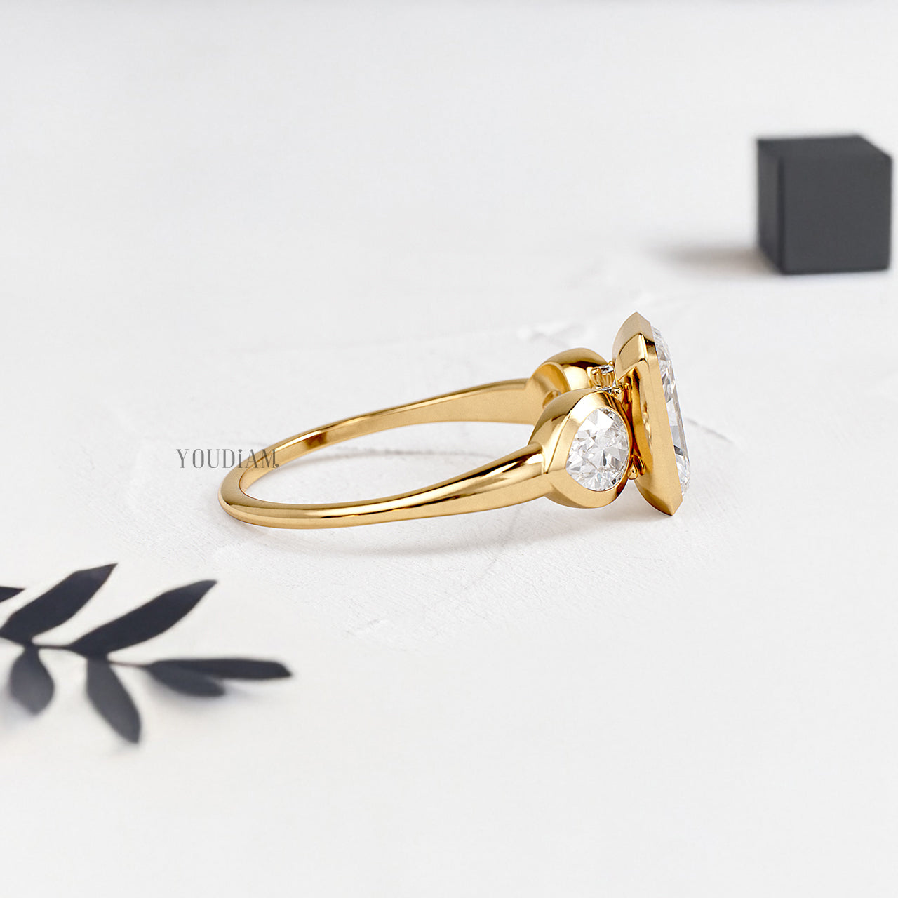 Radiant Lab Diamond with Accented Two Pears in Bezel Setting Ring - YDJLR189