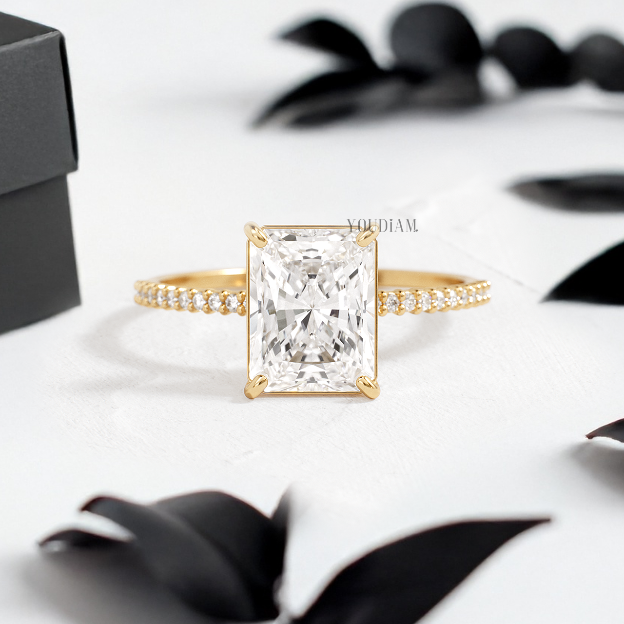 Radiant Lab Diamond with Pave Band Ring - YDJLR129