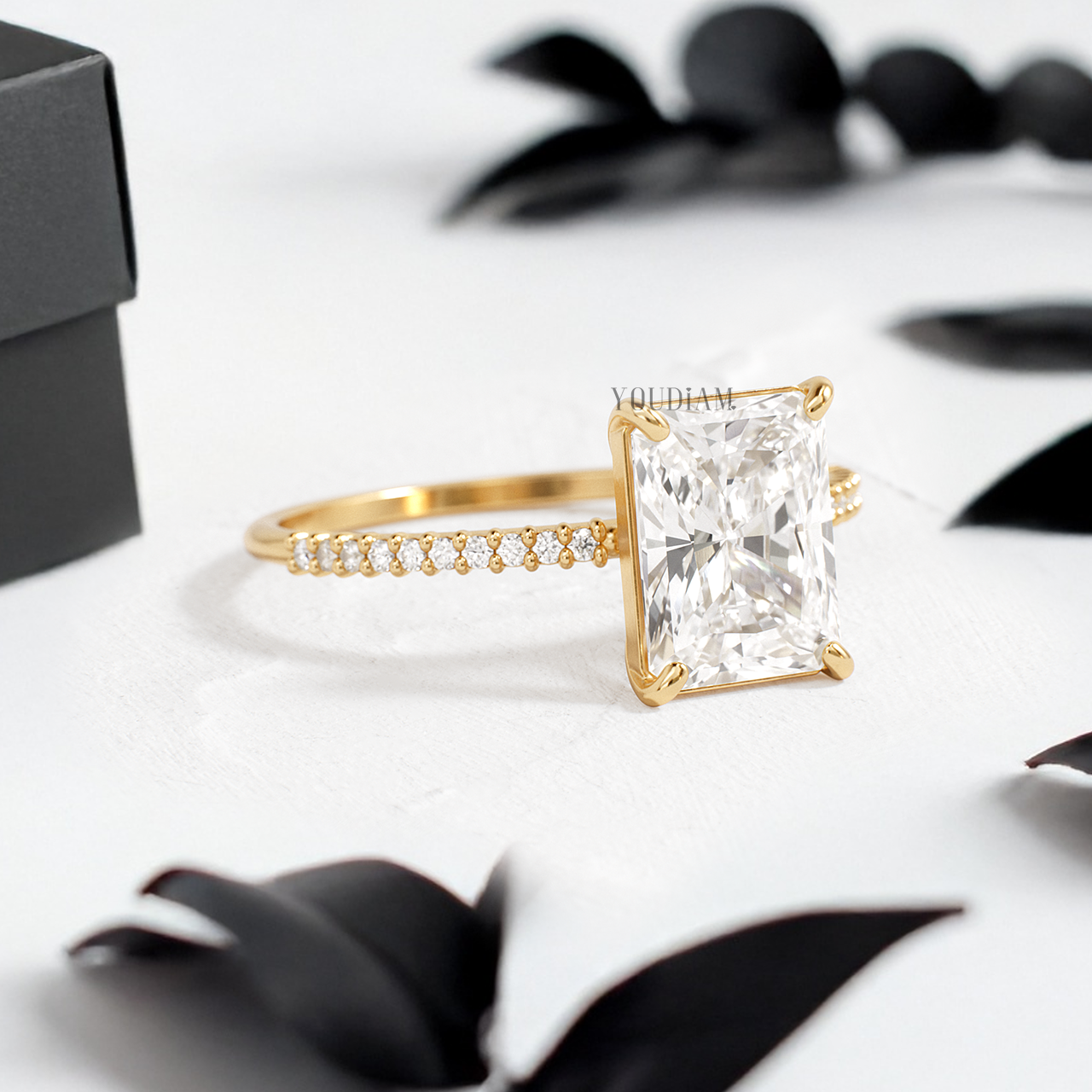 Radiant Lab Diamond with Pave Band Ring - YDJLR129