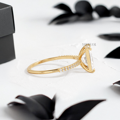 Radiant Lab Diamond with Pave Band Ring - YDJLR129