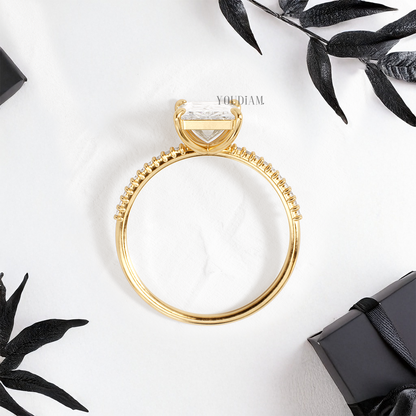 Radiant Lab Diamond with Pave Band Ring - YDJLR129