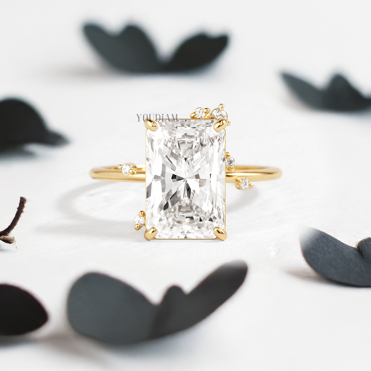 Radiant Lab Diamond with Scattered Accent Diamonds Ring - YDJLR140