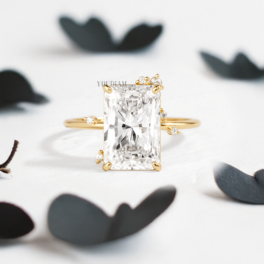 Radiant Lab Diamond with Scattered Accent Diamonds Ring - YDJLR140