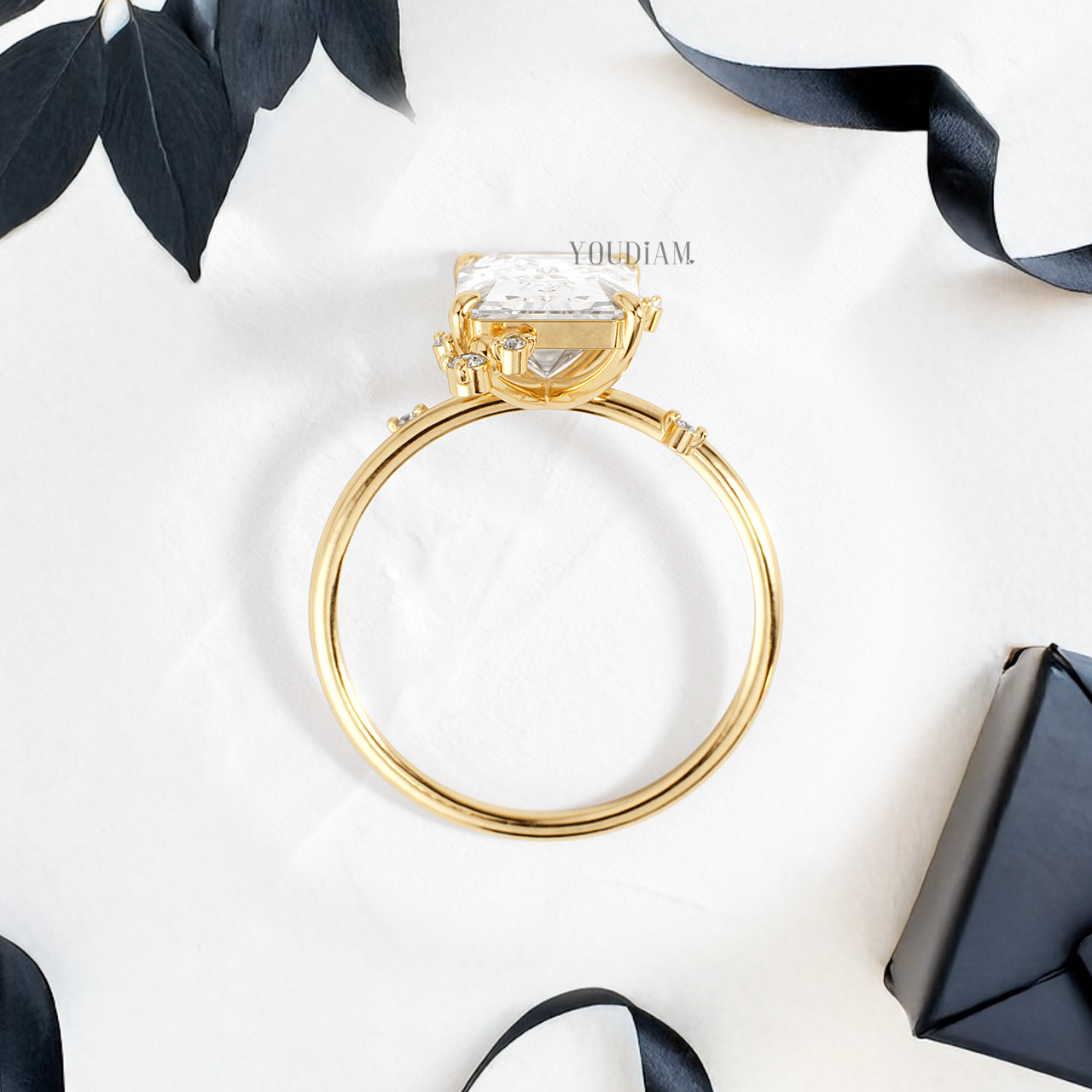 Radiant Lab Diamond with Scattered Accent Diamonds Ring - YDJLR140