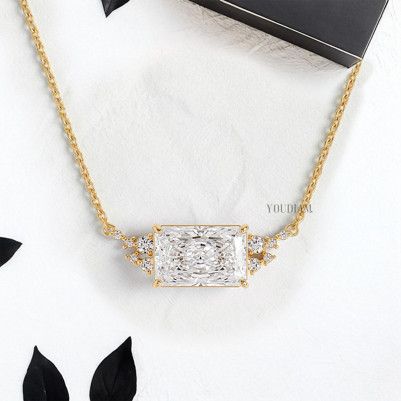 Radiant Lab Diamond Pendant with Accent Diamonds and Anchor Chain - YDJLP28