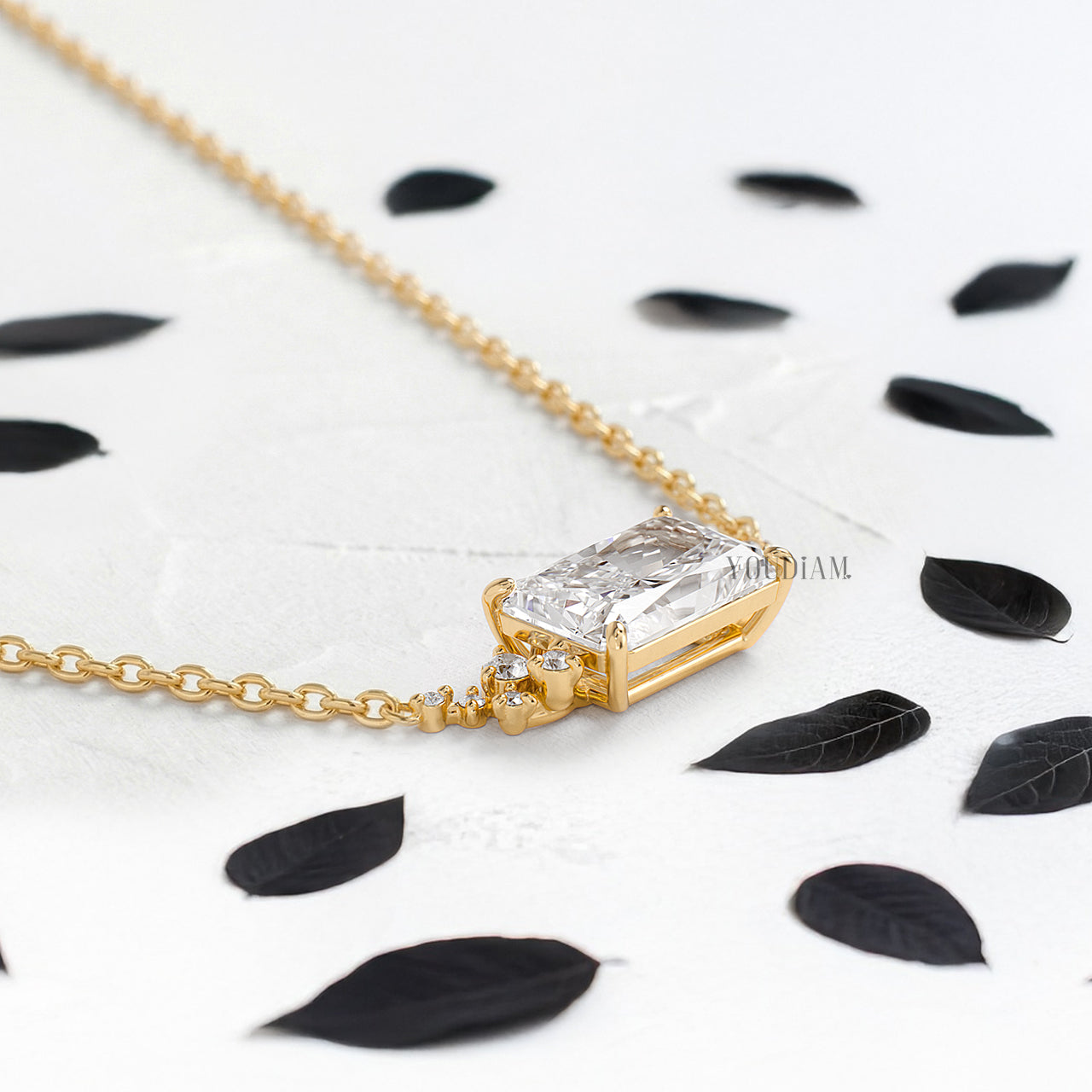 Radiant Lab Diamond Pendant with Accent Diamonds and Anchor Chain - YDJLP28