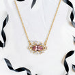 Red-Orange Marquise Cut Sapphire Pendant Accented by Halo of Lab Diamonds and Anchor Chain - YDJLP50