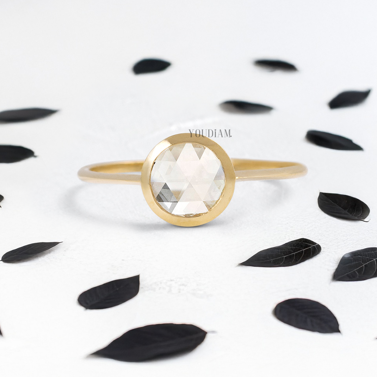 Rose Cut Round Lab Diamond in Bezel Setting Ring - YDJLR135