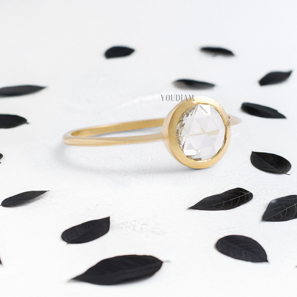 Rose Cut Round Lab Diamond in Bezel Setting Ring - YDJLR135