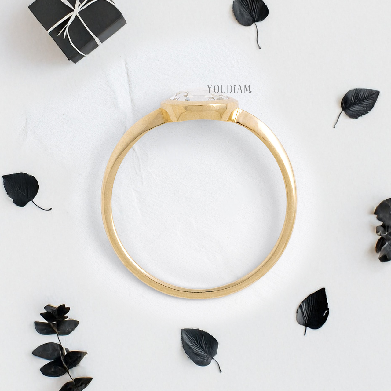 Rose Cut Round Lab Diamond in Bezel Setting Ring - YDJLR135