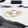 Rose Cut Round Lab Diamond in Bezel Setting with Side Diamonds on Razor Band Ring - YDJLR156
