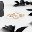 Rose Cut Round Lab Diamond in Four-Double Prongs with Accented Diamonds Ring - YDJLR131