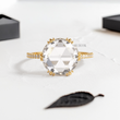 Rose Cut Round Lab Diamond in Six-Trio Prongs with Pave Band Ring - YDJLR157