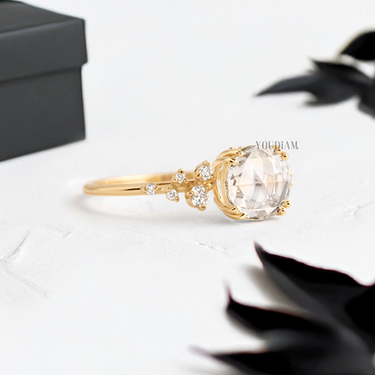 Rose Cut Round Lab Diamond with Accent Diamonds Ring - YDJLR133