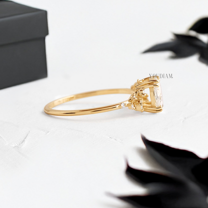 Rose Cut Round Lab Diamond with Accent Diamonds Ring - YDJLR133