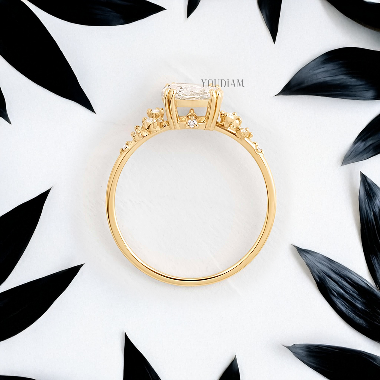 Rose Cut Round Lab Diamond with Accent Diamonds Ring - YDJLR133