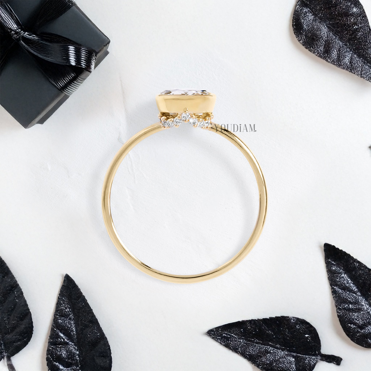 Rose Cut Round Lab Diamond with Hidden Halo in Bezel Setting Ring - YDJLR153
