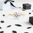 Round Lab Diamond in Six-Prongs and with Two Trillions Ring - YDJLR114