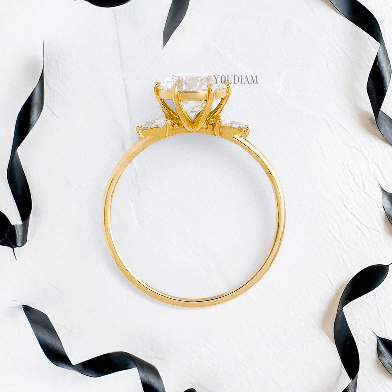 Round Lab Diamond in Six-Prongs and with Two Trillions Ring - YDJLR114