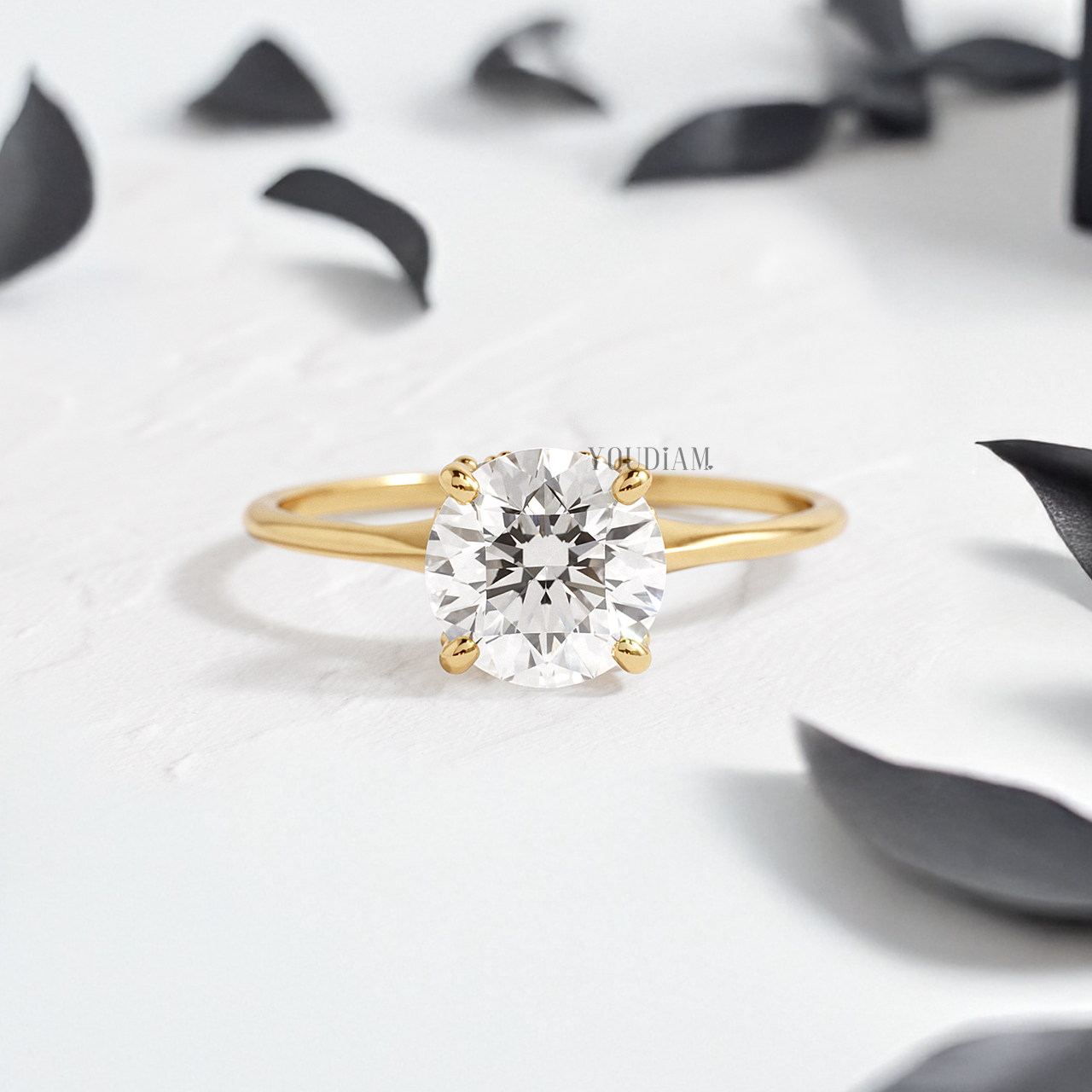 Round Lab Diamond in Tapered Band with Accented Diamonds Ring - YDJLR154