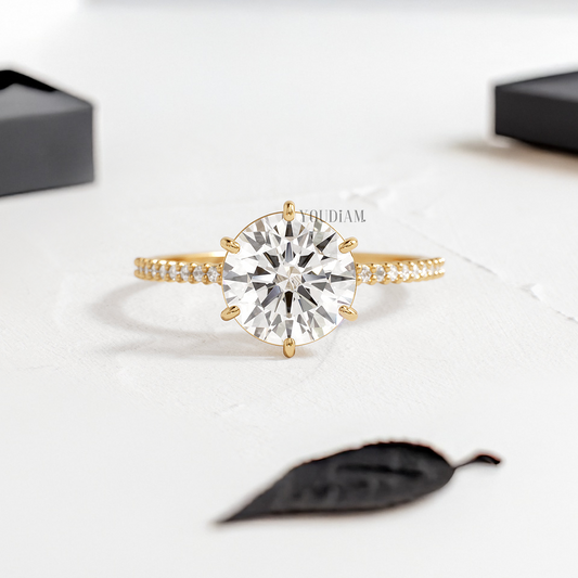 Round Lab Diamond with Pave Band Ring - YDJLR123