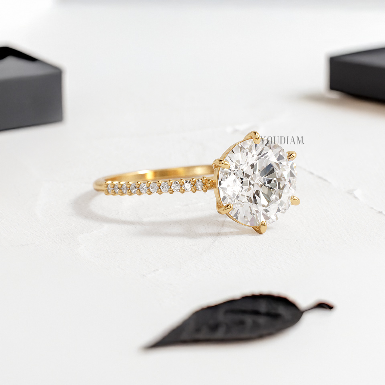 Round Lab Diamond with Pave Band Ring - YDJLR123