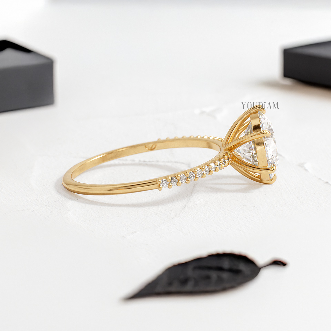 Round Lab Diamond with Pave Band Ring - YDJLR123