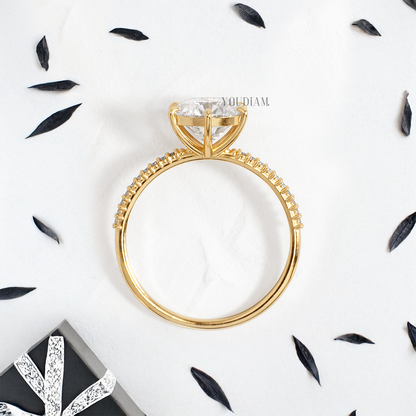 Round Lab Diamond with Pave Band Ring - YDJLR123