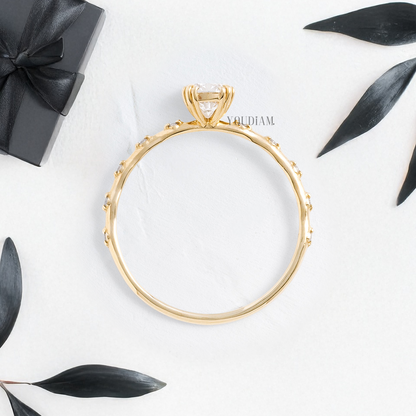 Round Lab Diamond with Trio-Prongs Ring and Distanced Diamonds on Band - YDJLR118