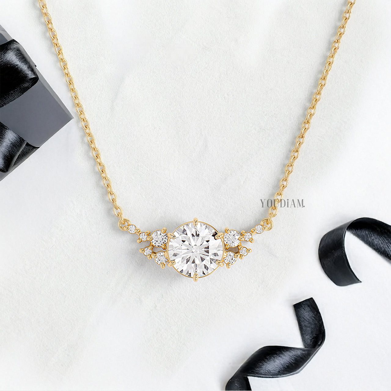 Round Lab Diamond Pendant with Accent Diamonds and Anchor Chain - YDJLP26
