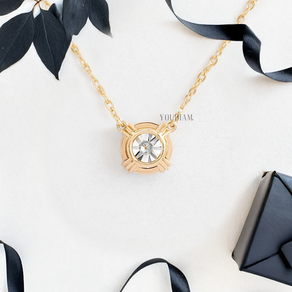 Round Lab Diamond Solitaire Pendant in Trio-Prongs and Anchor Chain - YDJLP07