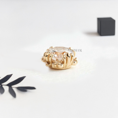 Round Lab Diamond Solitaire Pendant in Trio-Prongs and Accented Halo and Anchor Chain - YDJLP06