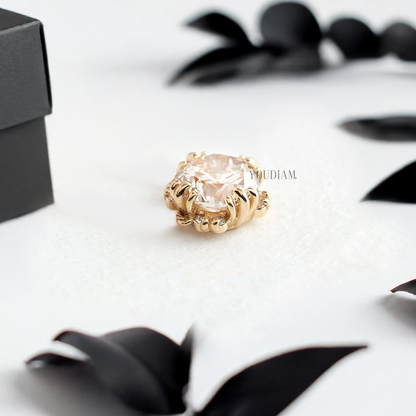 Round Lab Diamond Solitaire Pendant in Trio-Prongs and Accented Halo and Anchor Chain - YDJLP06