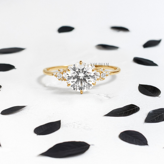 Round Lab Diamond with Side Diamonds Ring - YDJLR102