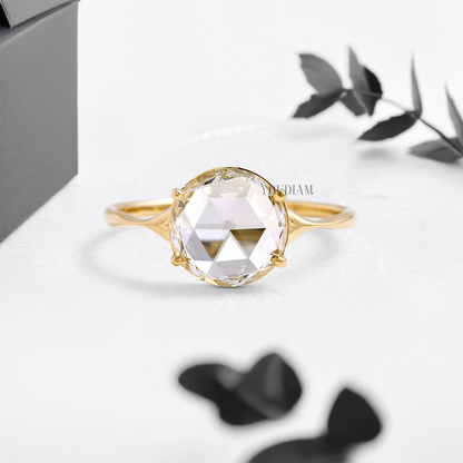 Round Rose Cut Lab Diamond in Tapered Band Ring - YDJLR124