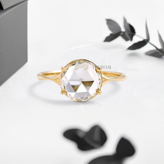 Round Rose Cut Lab Diamond in Tapered Band Ring - YDJLR124