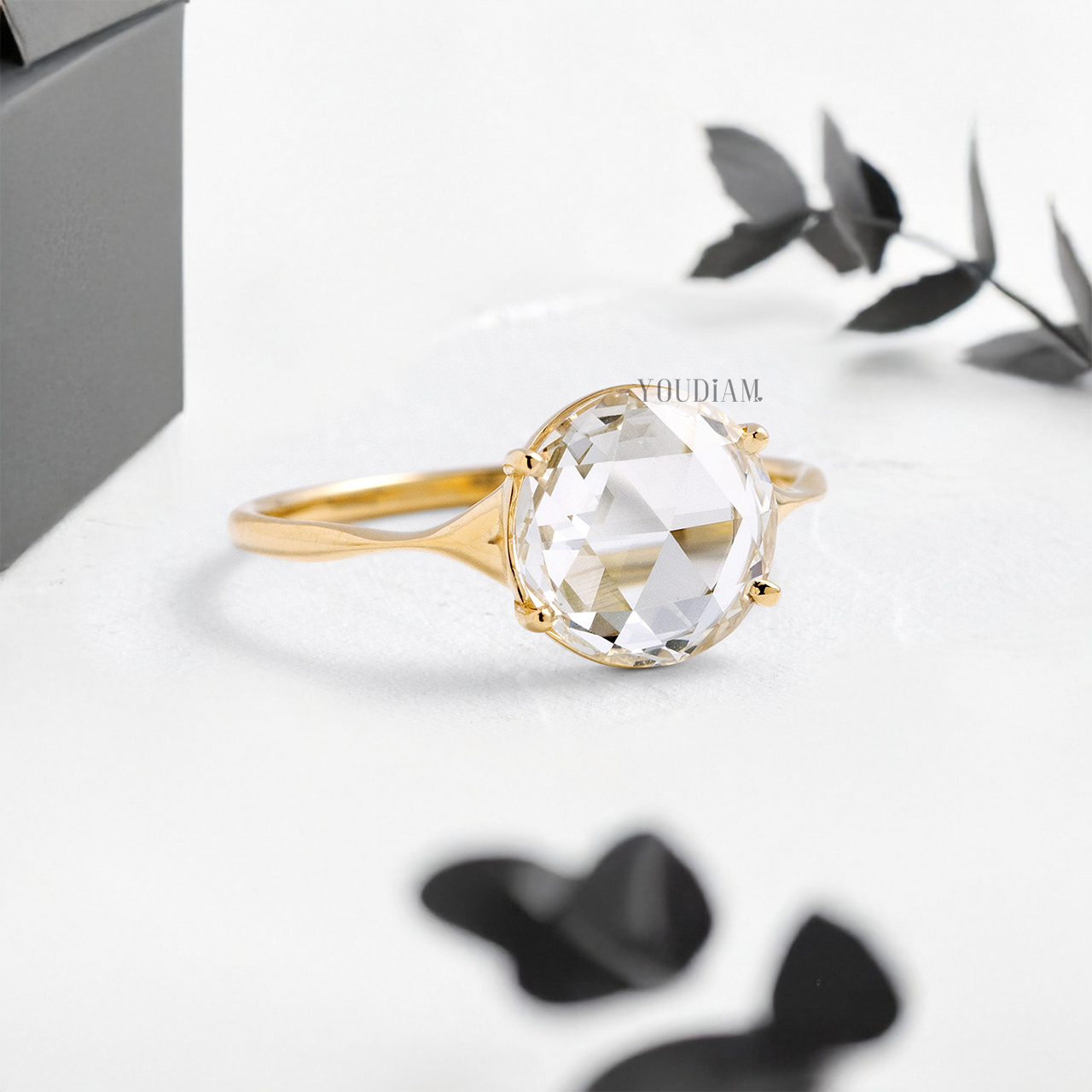 Round Rose Cut Lab Diamond in Tapered Band Ring - YDJLR124