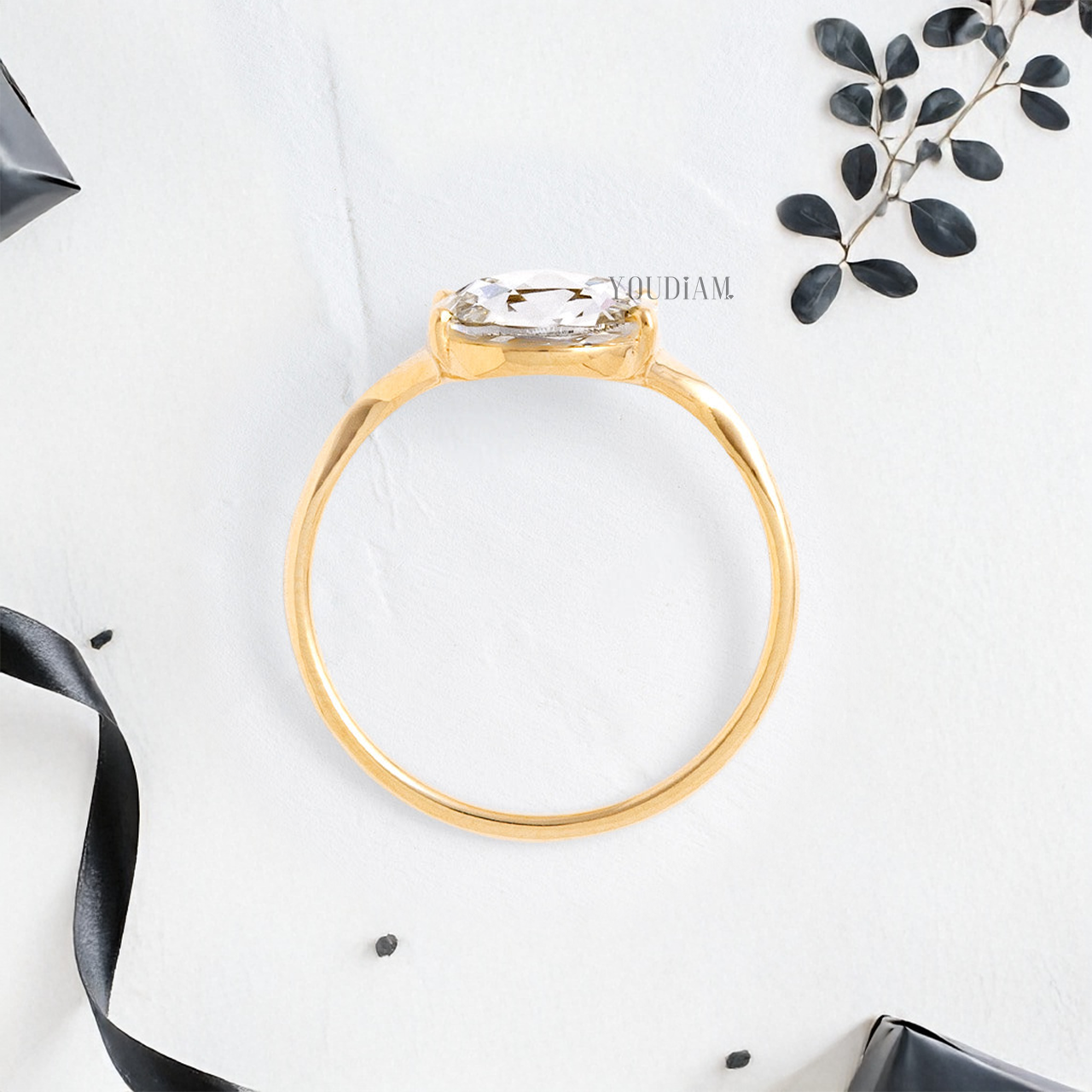 Round Rose Cut Lab Diamond in Tapered Band Ring - YDJLR124