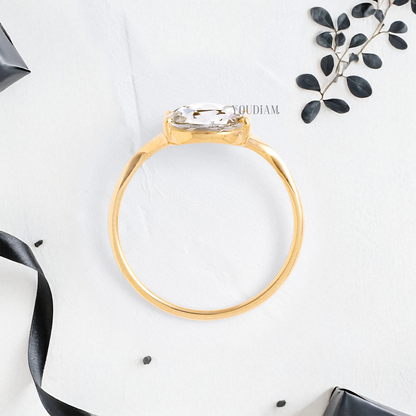 Round Rose Cut Lab Diamond in Tapered Band Ring - YDJLR124