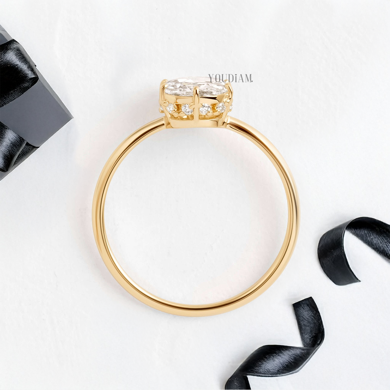 Round Rose Cut Lab Diamond with Hidden Halo Solitaire Ring - YDJLR125