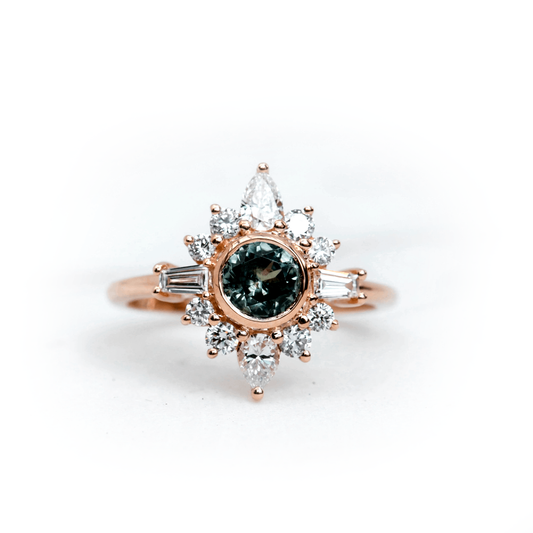 Snowflake Halo Lab Created Green Diamond in a Ballerina Ring - EUDJLR24