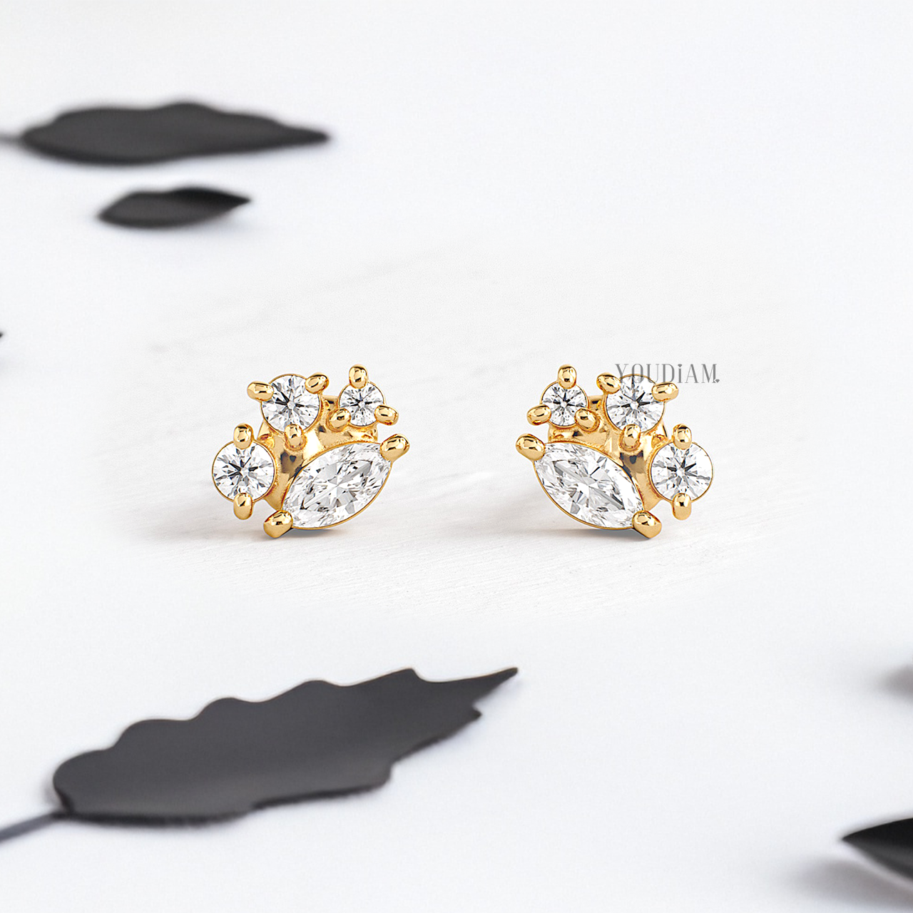 Tetrad with Round and Marquise Lab Diamonds Studs Earrings - YDJLE15