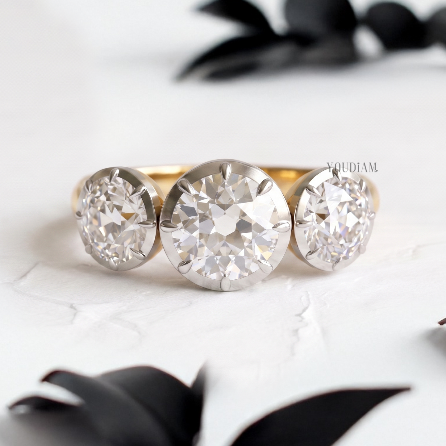 Three OEC Lab Diamonds in Bezel and Claw Prong Setting with Euro Shank Ring - YDCJR09