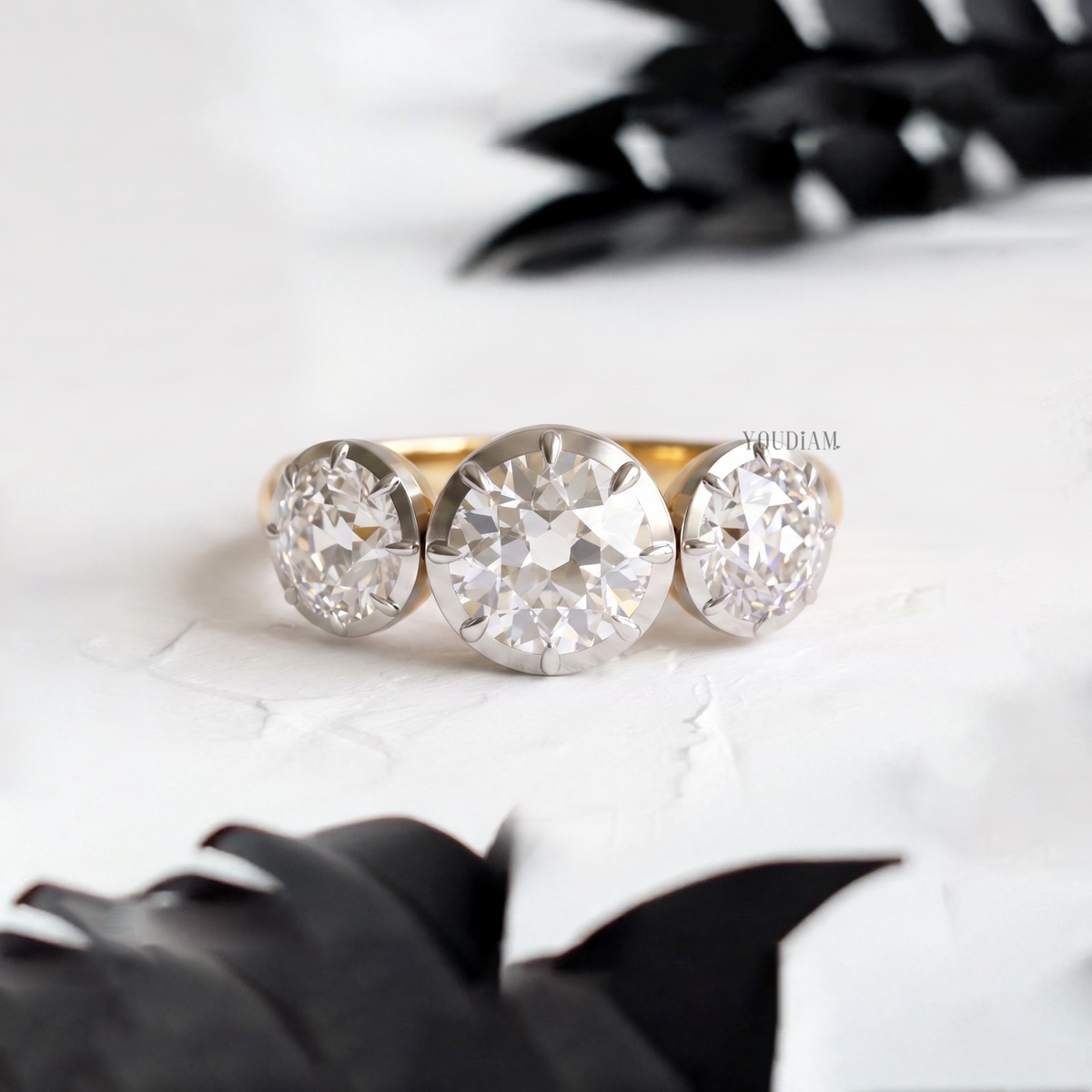 Three OEC Lab Diamonds in Bezel and Claw Prong Setting with Euro Shank Ring - YDCJR09